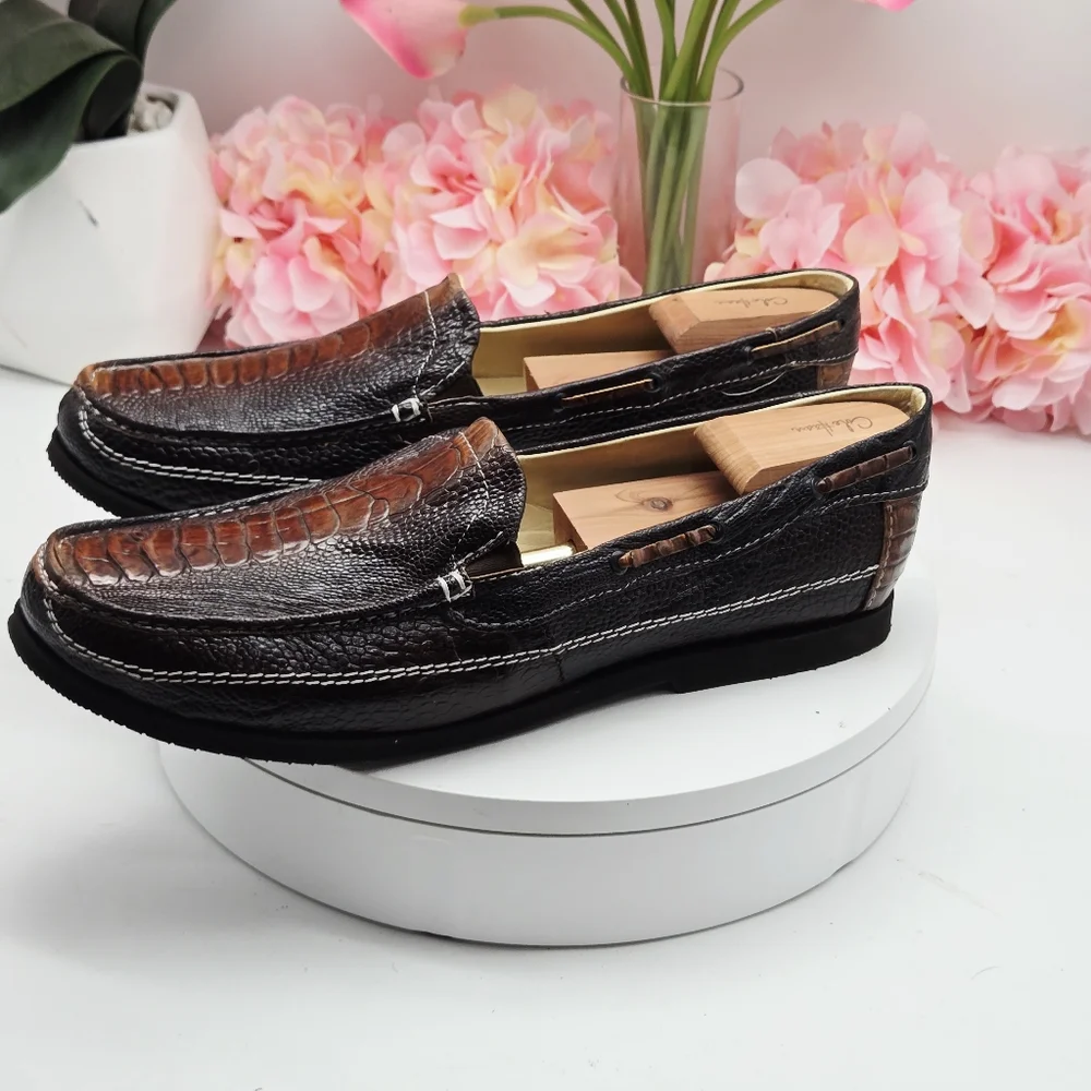 Men’s Ostrich Leather Slip-On Loafers – Size 12 – Brown – Veal Leather Lining